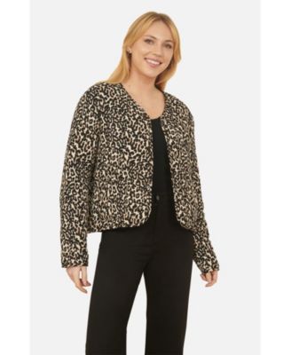 Women's Leopard Print Round Neck Boxy Jacket