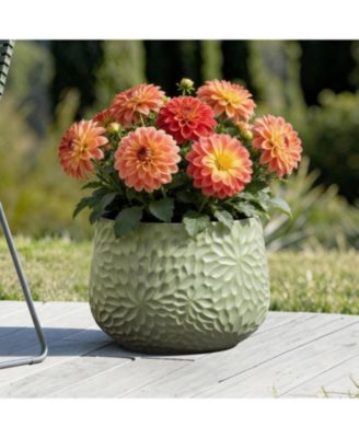 Leaf Embossed MgO Planter, 16.5" Textured Pot for Outdoor & Indoor