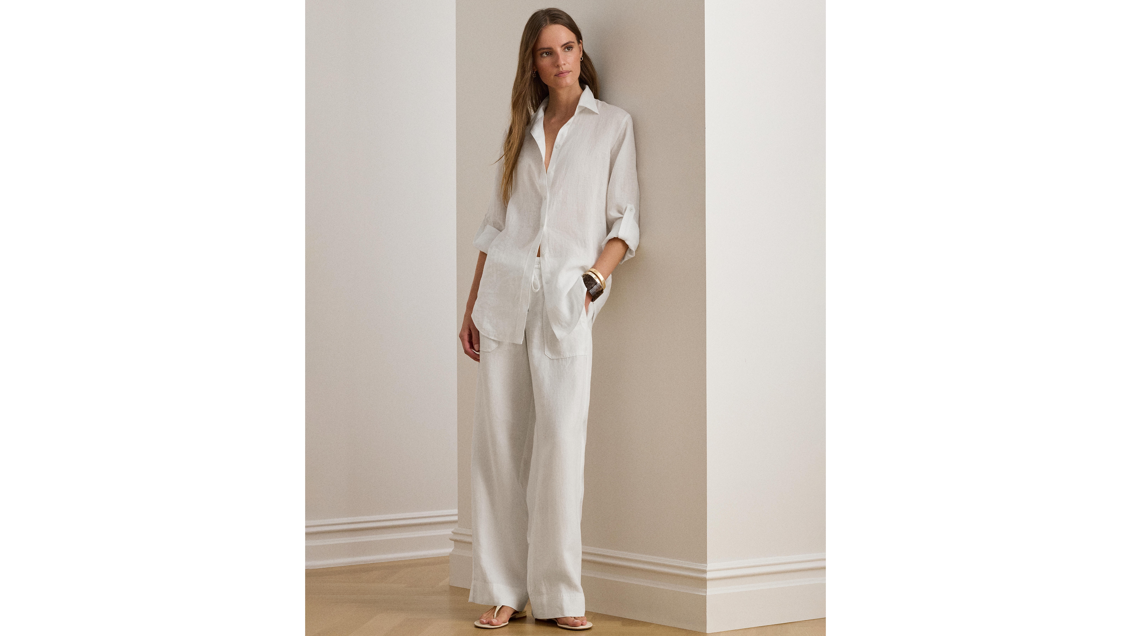 Lauren Ralph Wide-Leg 100% Linen Pants