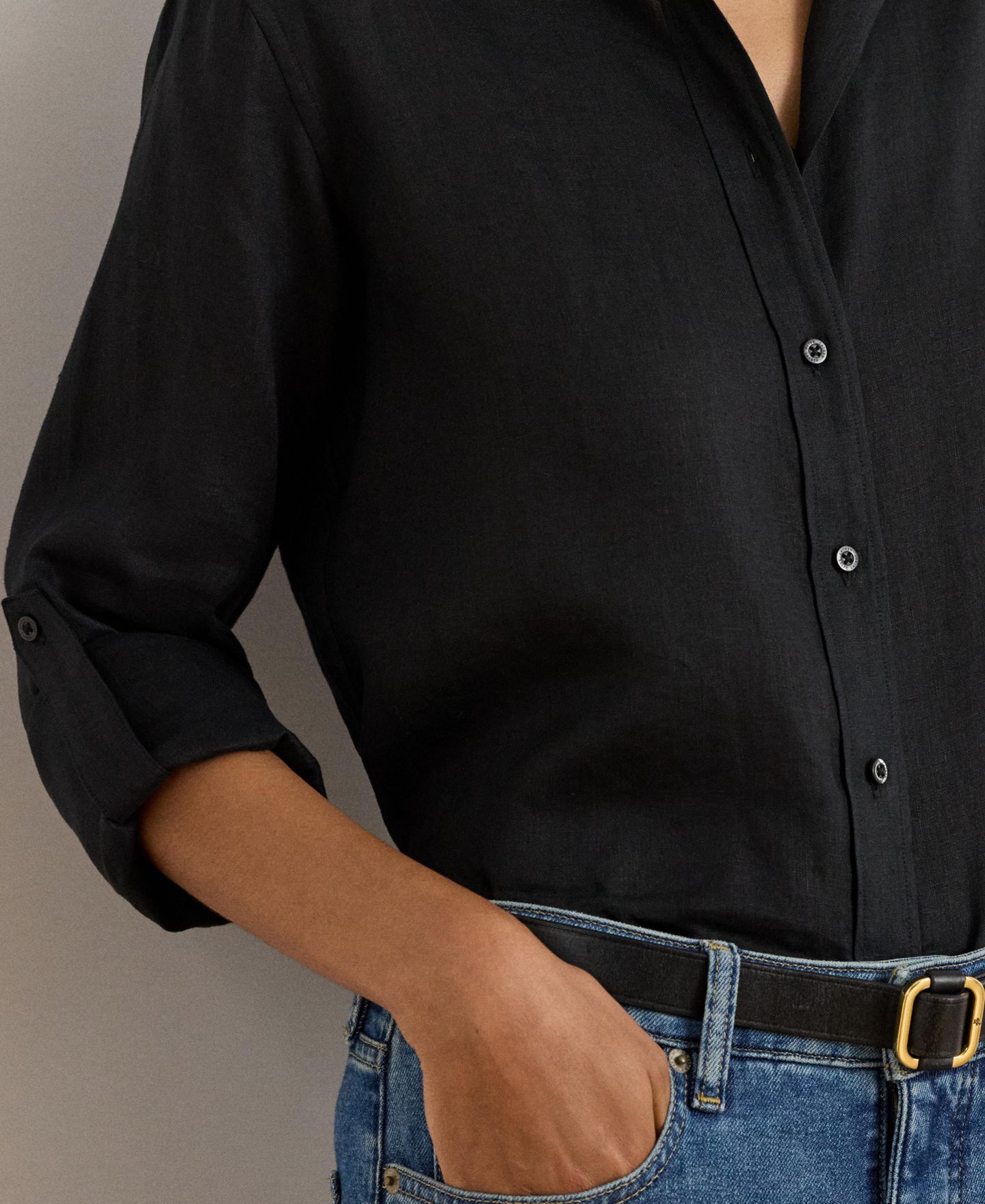 Женская рубашка Lauren Ralph Lauren Point Collar Button Placket, цвет: Чёрный — фото 3