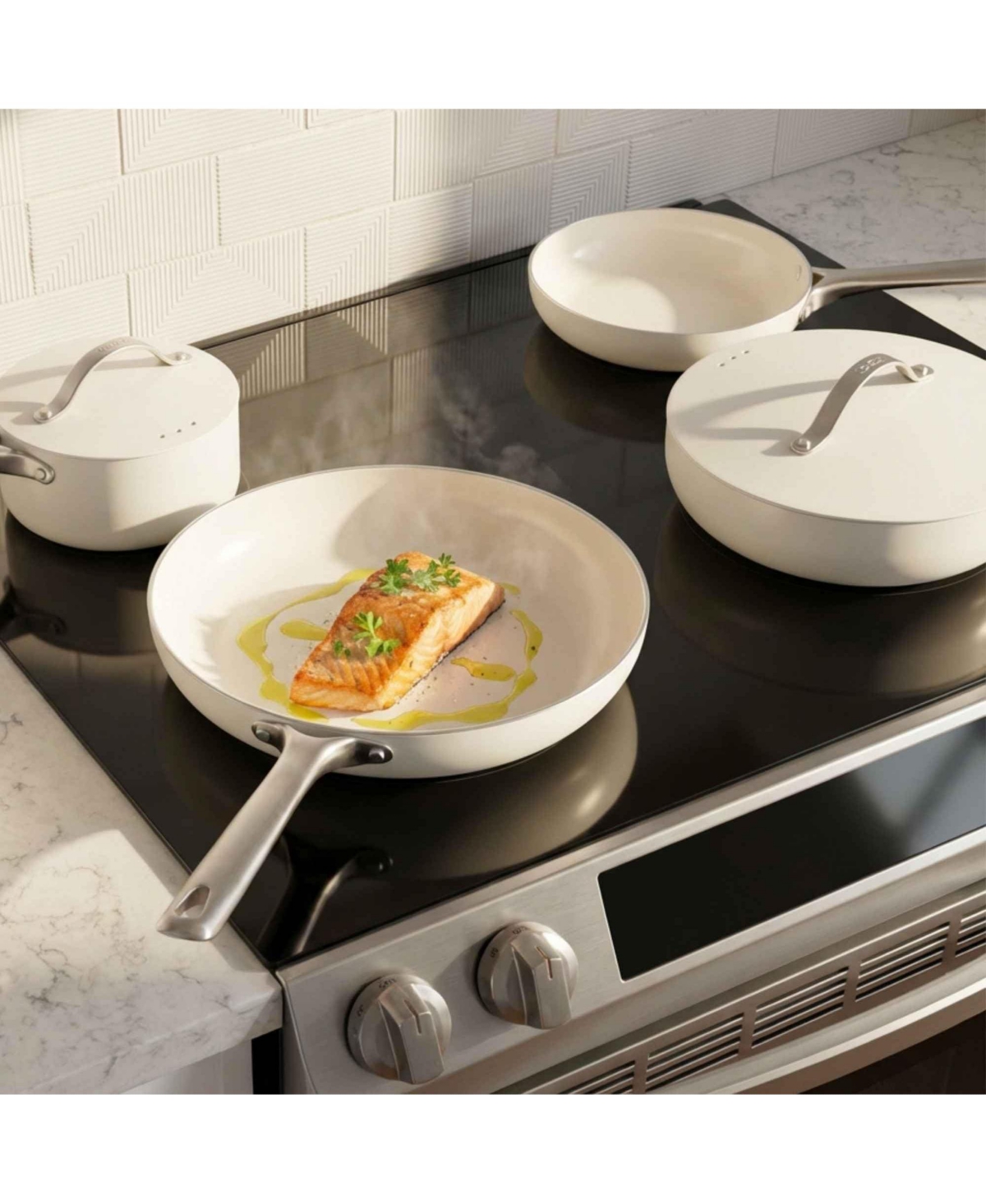 Alva Mobi 8pc Ceramic Nonstick Cookware Set | Cannoli Cream