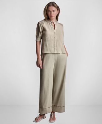 Petite Short Puff-Sleeve Button-Front Shirt