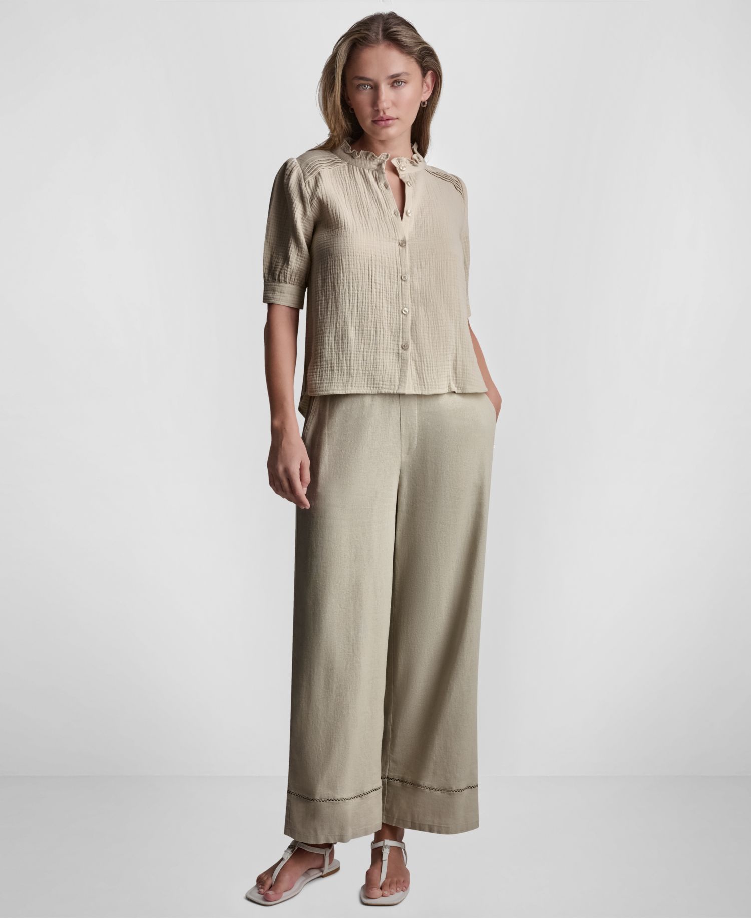 Petite Short Puff-Sleeve Button-Front Shirt