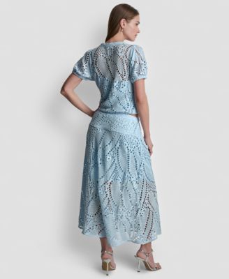 Women's Crochet Leaf Pull-On Midi Skirt