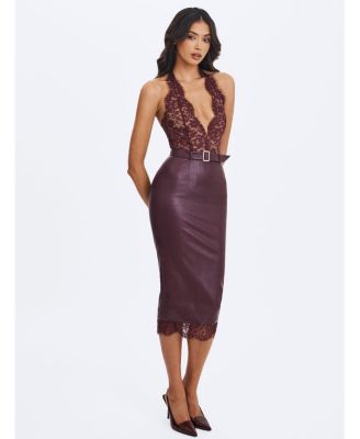 Women's Fiera Mahogany Plunging Halter Belted Midi Dress