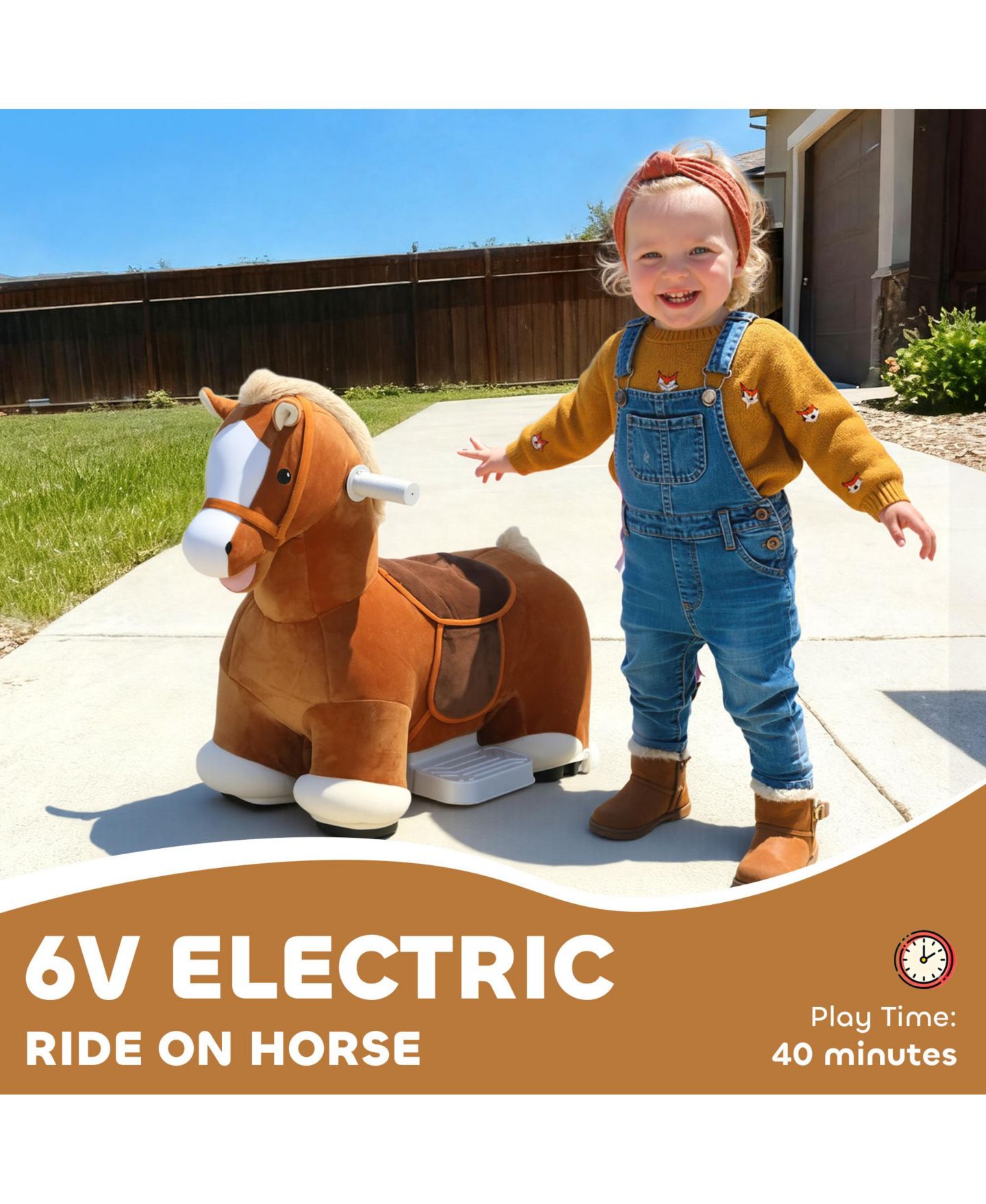 Детская игрушка Qaba 6V Ride on Horse, Battery Powe Electric Ride on Toy with Music, цвет: Коричневый — фото 3