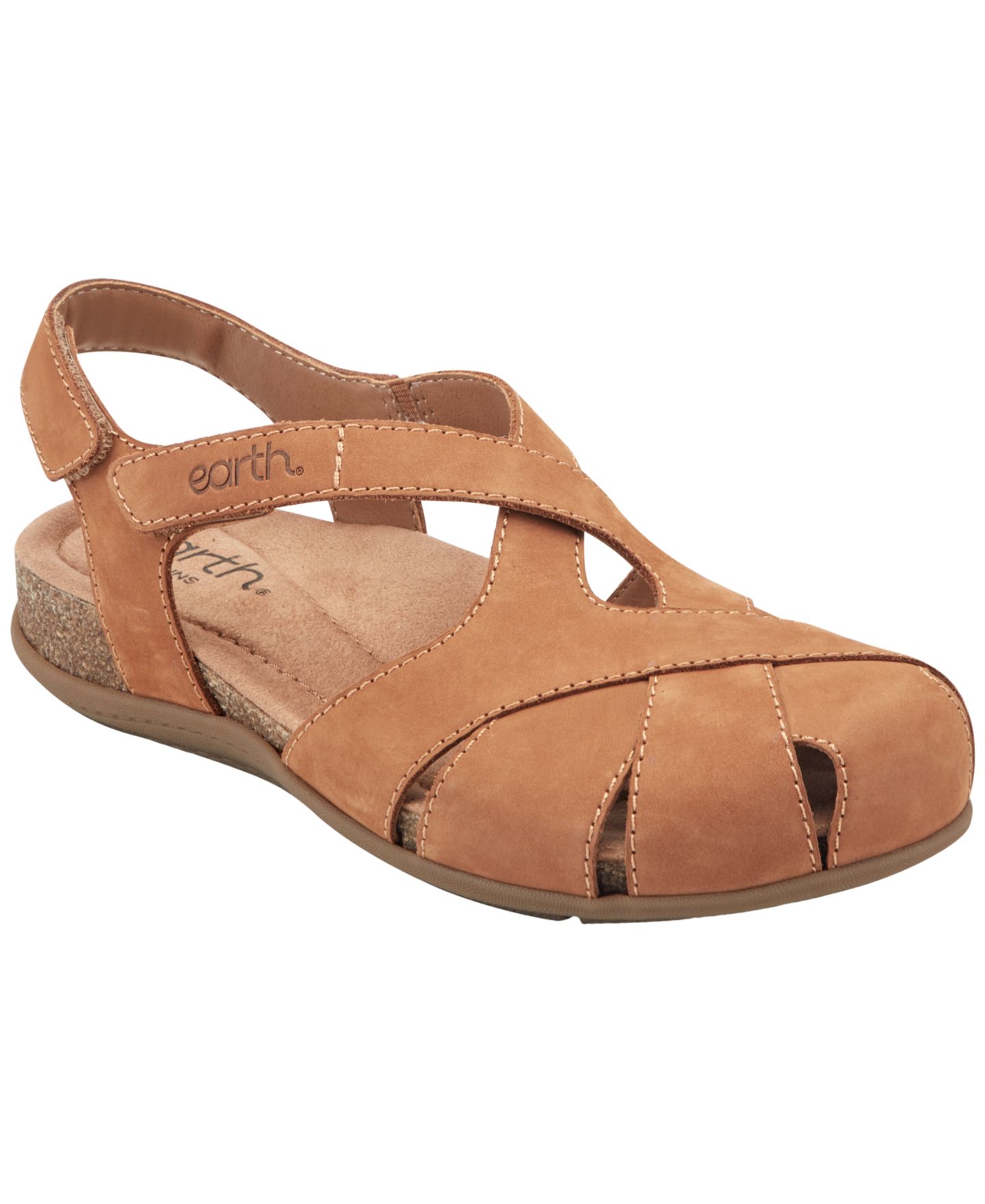 Женские сандалии Earth Brentia Leather Criss-Cross Flat, цвет: Коньячный нубуковый — фото 1