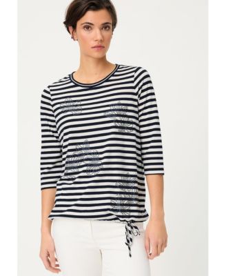Women's Striped with Sequin Floral Embellishment T-Shirt