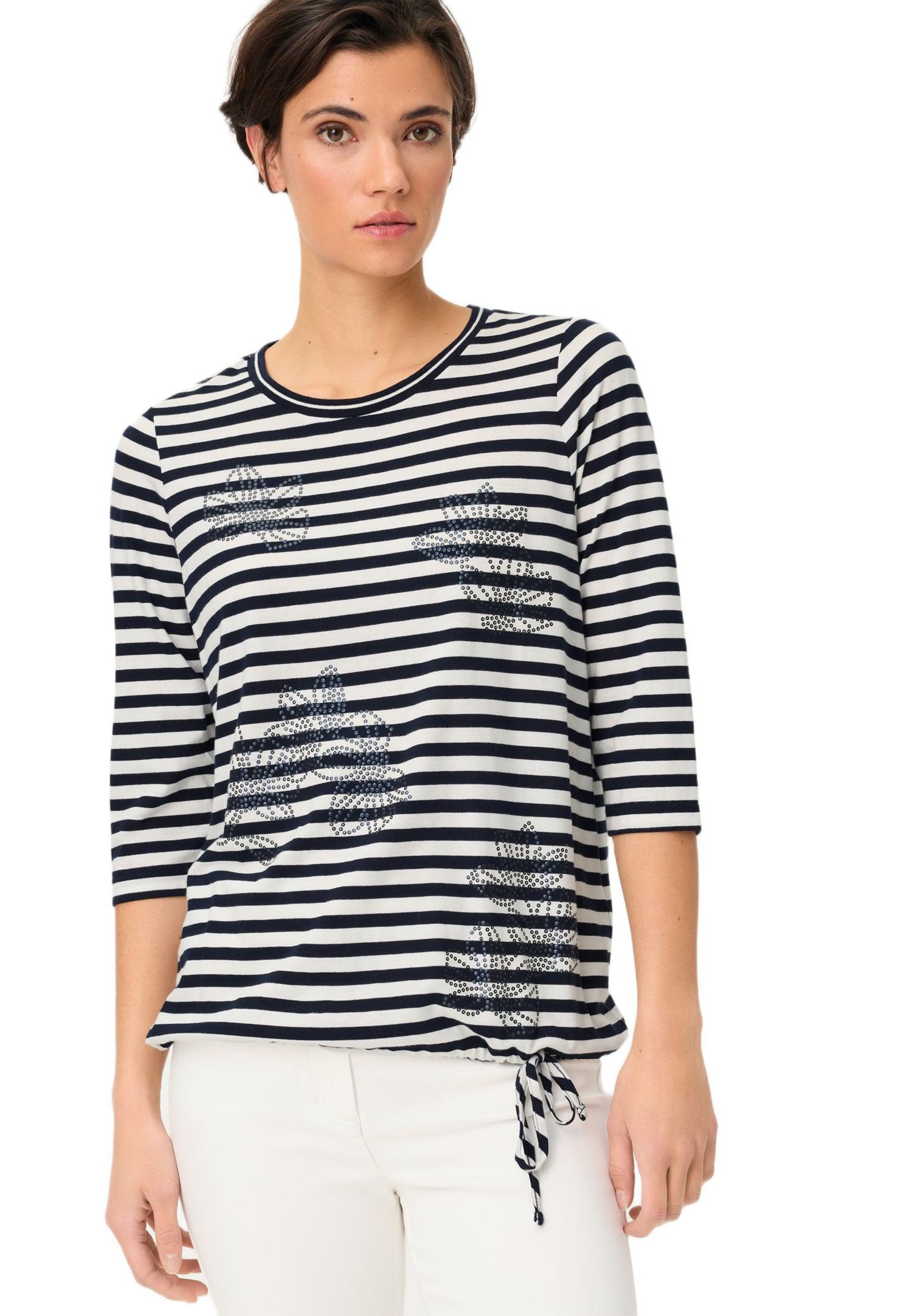 Women's Striped with Sequin Floral Embellishment T-Shirt