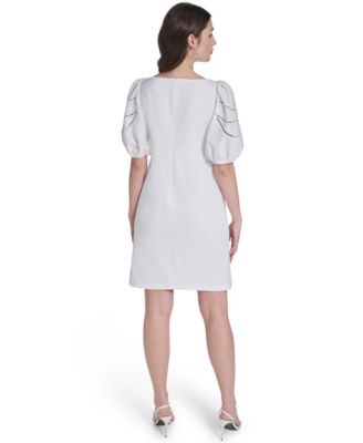 Women's Embroidered Boat Neck Mini Dress