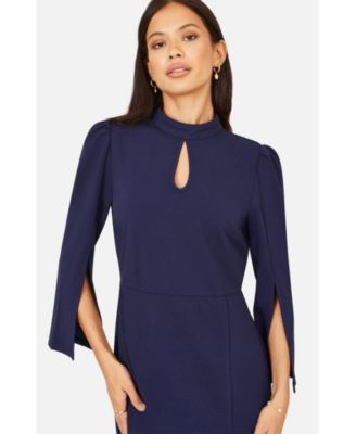 Women's Mock Neck Keyhole Tailored Midi Dress