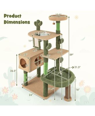 59" Cactus Cat Tower, Multi-Level Activity Center with Scratching Posts & Toy, Indoor Kitty Furniture