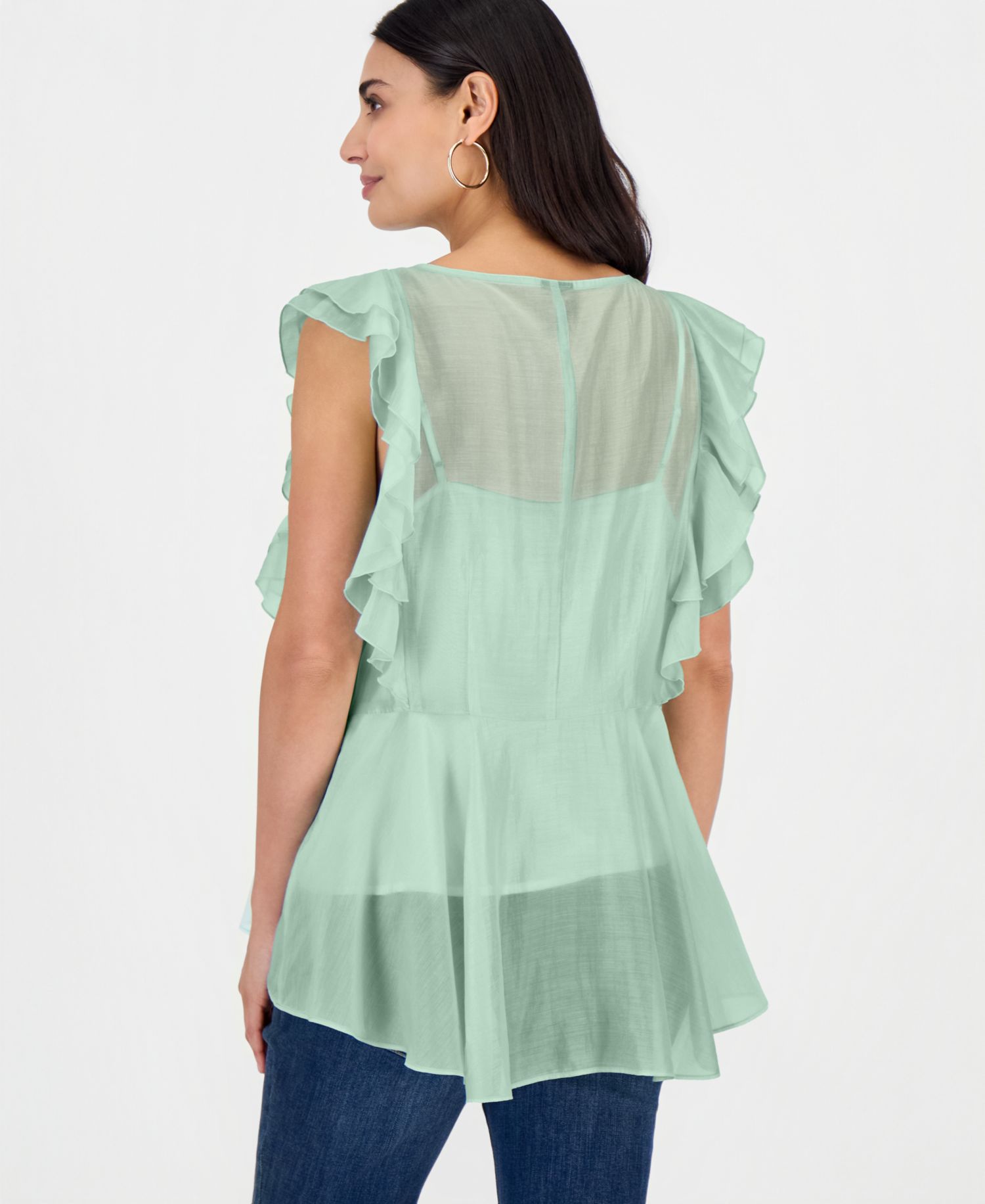 Petite Ruffle-Sleeve Peplum Blouse