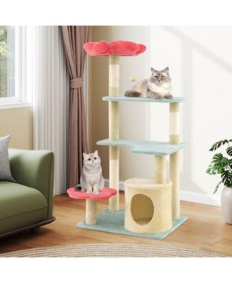 49" Floral Kitten Tower with Flower-Shaped Plush Perch, Multi-Level Aesthetic Cat Furniture