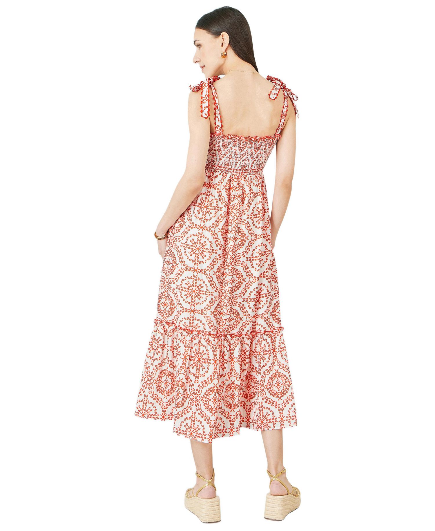 Women's Viscose Ruched Tie Strap Midi Sun Dress