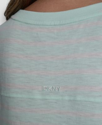 Women's Embroidered Crewneck Logo Roll-Sleeve Top