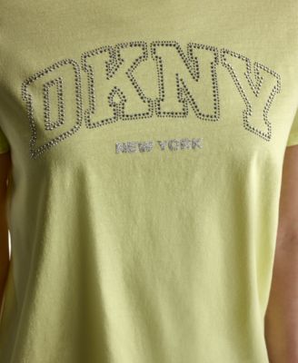 Women's Rhinestone Varsity Logo Relaxed Fit Pull-On T-Shirt