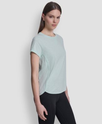 Women's Embroidered Crewneck Logo Roll-Sleeve Top