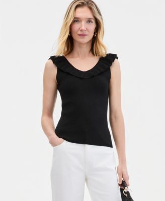 Women's Ruffle-Trim Metallic Sweater Tank