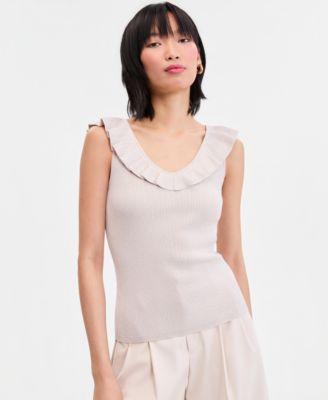 Women's Ruffle-Trim Metallic Sweater Tank