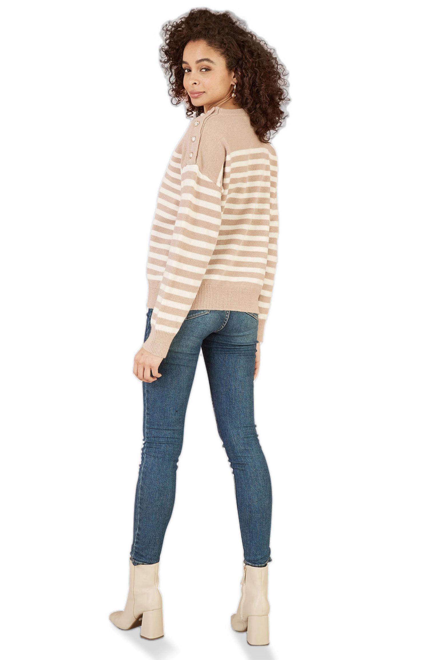 Women's Button Detail Stripe Knitted Jumper