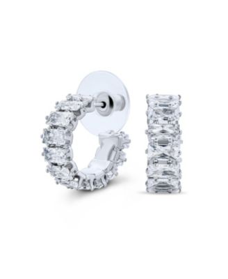 Classic Timeless Emerald Cut CZ Cubic Zirconia Mini Hoop Earrings Ear 0.5 Inch Dia