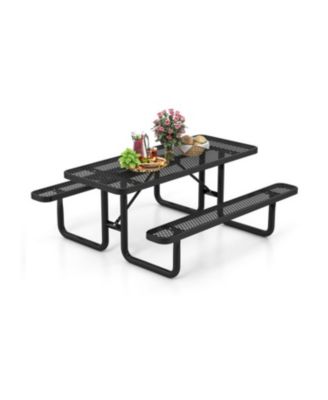 8-Person Picnic Table Set with Benches and Mesh Grid Design