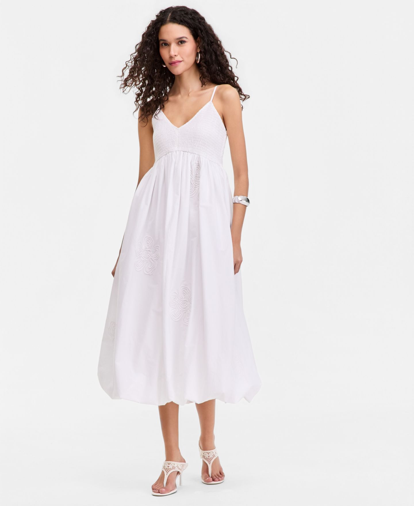 Женское платье I.N.C. International Concepts Petite Smocked-Bodice Bubble, цвет: Яркий белый — фото 6