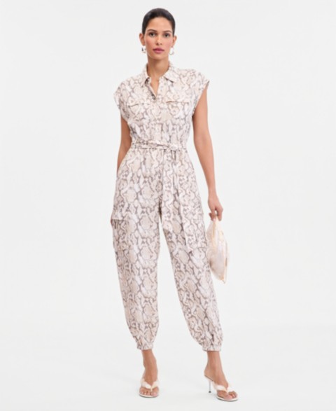 Женские комбинезоны I.N.C. International Concepts Women's Short-Sleeve Snake Print Belted Jumpsuit