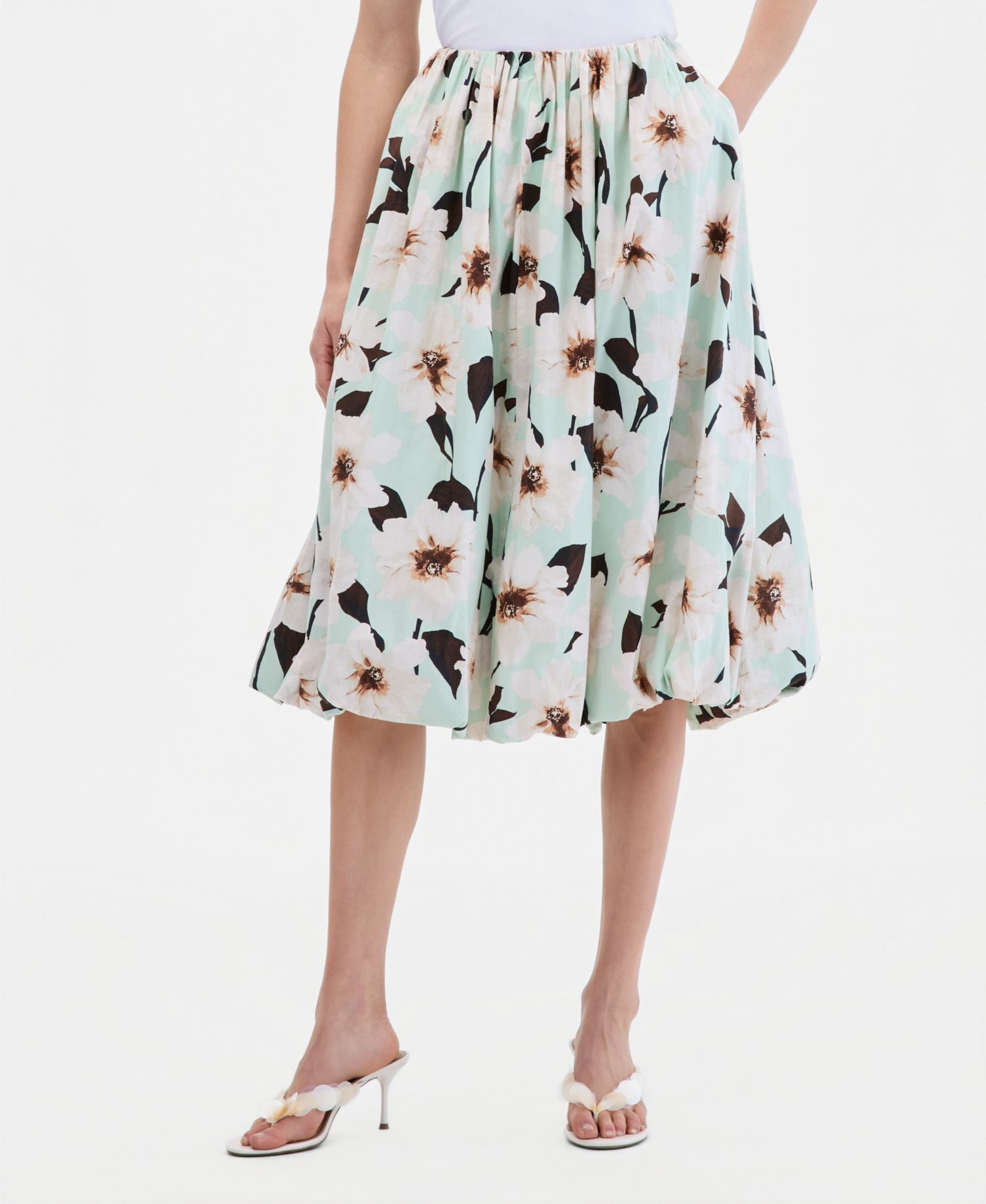Women's Cotton Bubble Hem Midi Skirt
