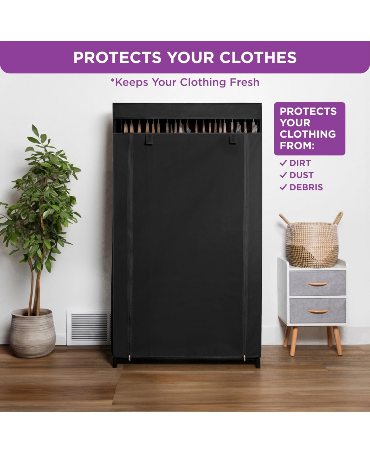 Florida Brands Portable Wardrobe Closet - Premium Metal Hanging Rod with Beige Cover- 65 Lb. Weight Capacity- Super Easy Assembly, No Tools Required