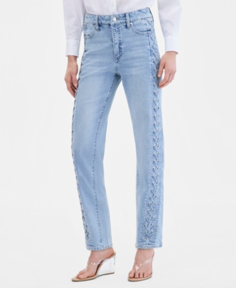 Женские джинсы I.N.C. International Concepts Women's High-Rise Lace-Up Straight Ankle Jeans