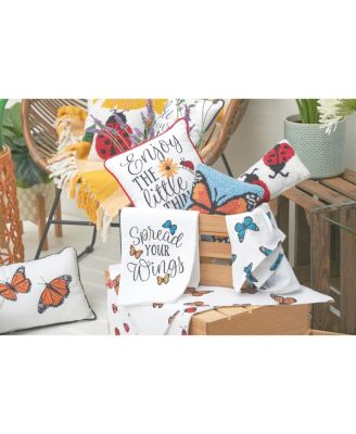 Monarch Butterfly Blue Mini Hooked Accent Pillow 8" x 8"