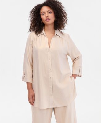 Plus Size Metallic 3/4-Sleeve Blouse