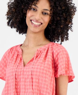 Petite Paisley Bloom Flutter-Sleeve Popover Top