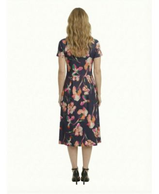 Petite Floral Print Short-Sleeve Midi Dress