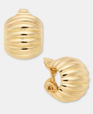 Small Domed Fluted Clip-On Hoop Earrings, 0.7"