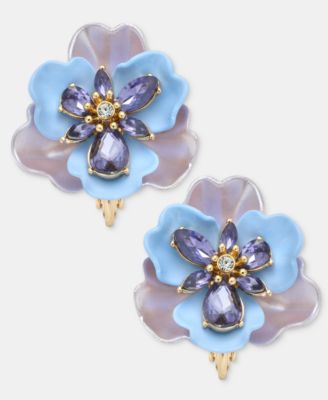 Crystal Flower Clip-On Button Earrings 