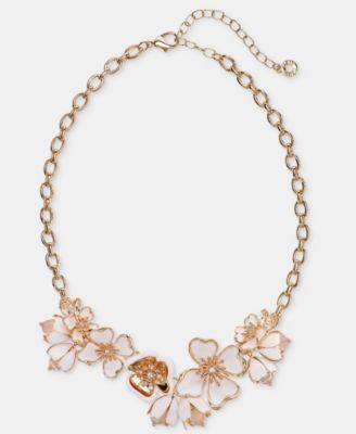 Textured Flower Statement Necklace, 16" + 3" extender