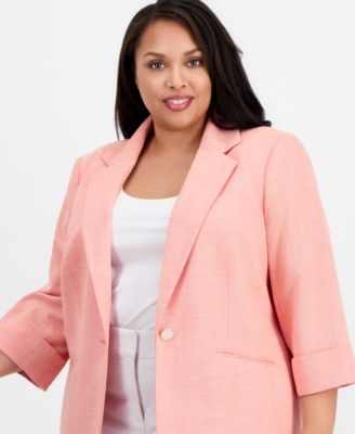 Plus Size Notch-Lapel One-Button Blazer 
