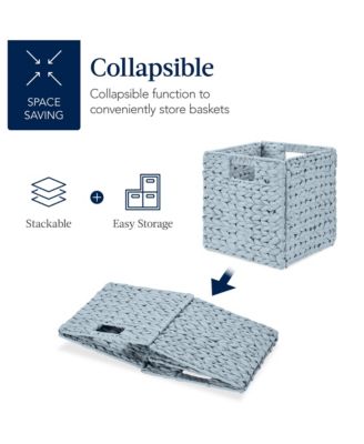 10.5x10.5in Hyacinth Storage Baskets, Set of 5 Multipurpose Collapsible Organizers