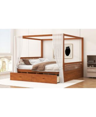 Wooden Canopy Bed with Storage Drawers