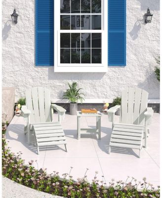 Folding Adirondack Chair with Ottoman, HDPE Outdoor Patio Chair with Cup Holder