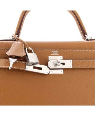 Kelly 28 Handbag Brown Epsom with Palladium Hardware