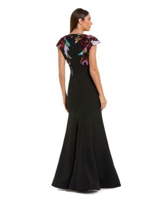 Women's Crepe Mermaid Gown With Floral Embroidery