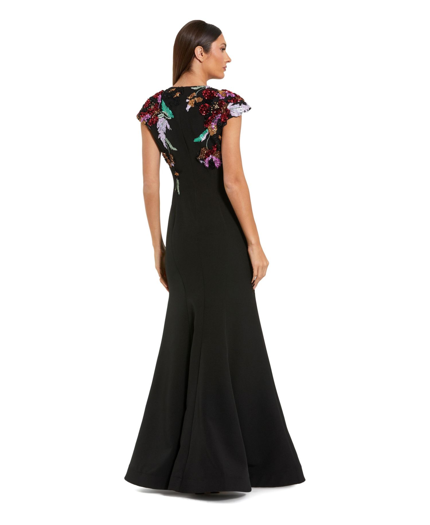 Women's Crepe Mermaid Gown With Floral Embroidery