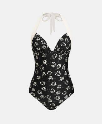 Women's Halter Tie Hook & Eye Closure One-Piece Swimsuit