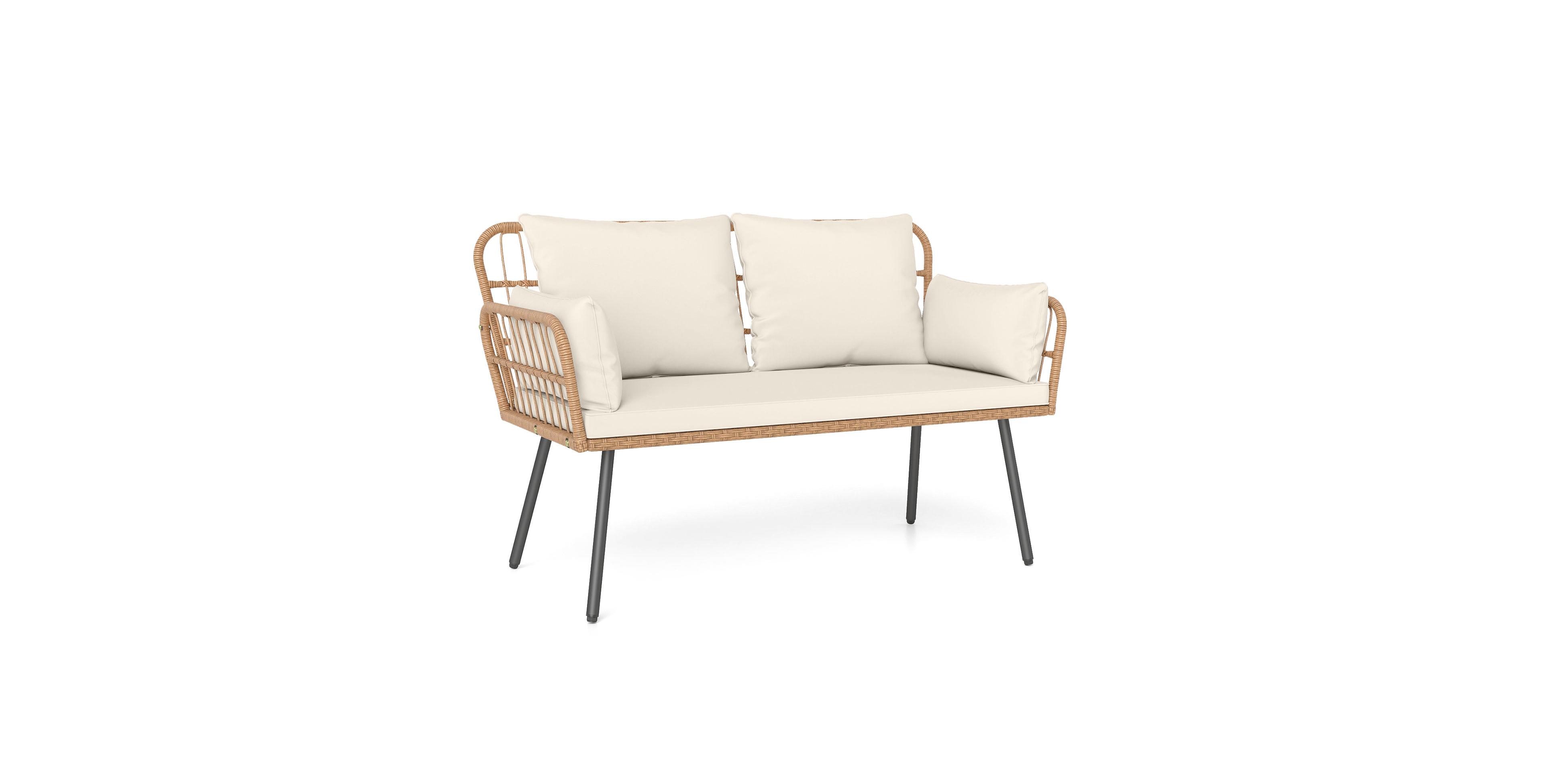 Slickblue Patio Rattan 2-Seater Chair with Back Cushions & Metal Frame