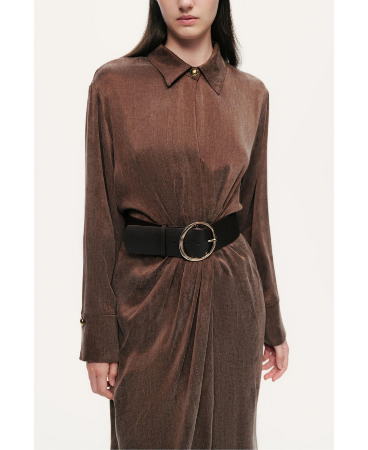 Nocturne Women's Belted Draped Shirt-Collar Maxi Dress