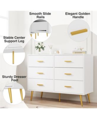 Modern 6-Drawer Dresser with Metal Handles, Wooden Storage Chest